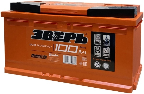 Батарея аккумуляторная ЗВЕРЬ ZVK1003R 100А/ч 850А 12V Обратная полярн. стандартные клеммы