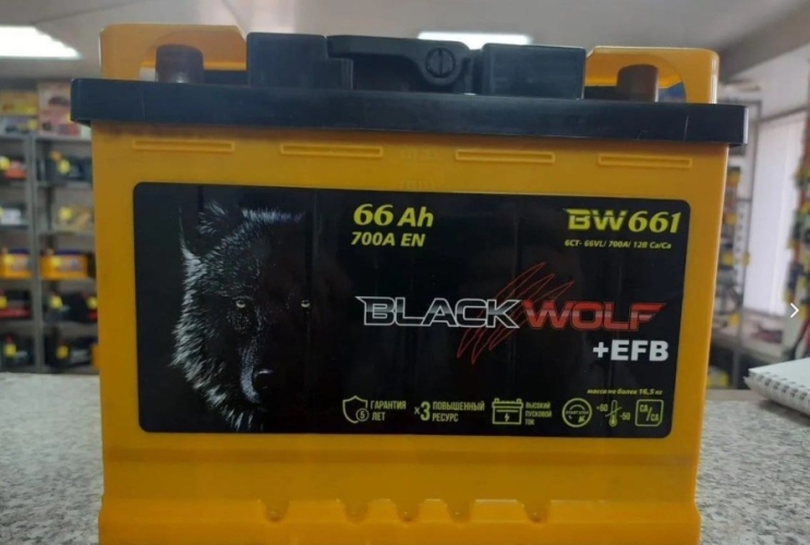 Аккумулятор автомобильный Black Wolf EFB 66 Ah