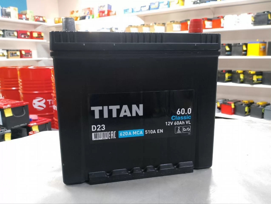 Аккумулятор, TITAN Cassic TCA600, 60 Ah, азия, обратная полярность